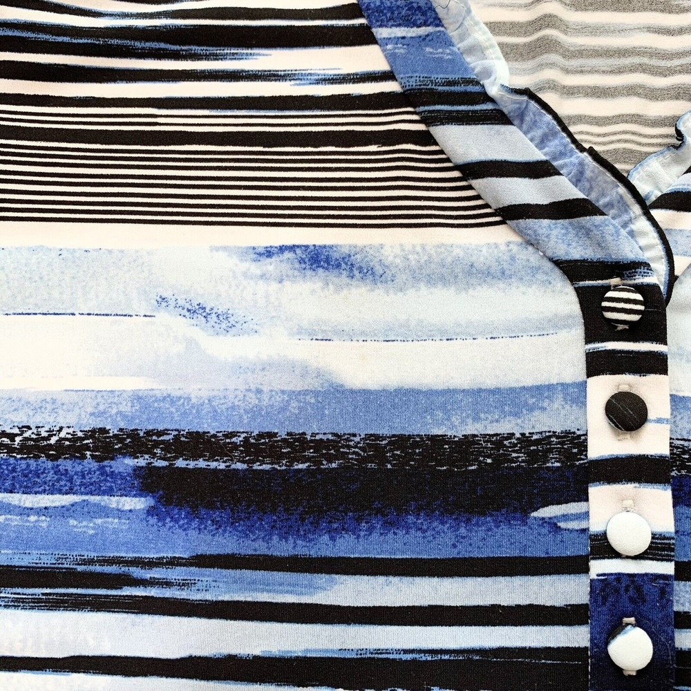 Karl Lagerfeld Womens L Blue Stripe Ruffle Collar 3/4 Sleeve Jersey Top Blouse - Picture 11 of 11